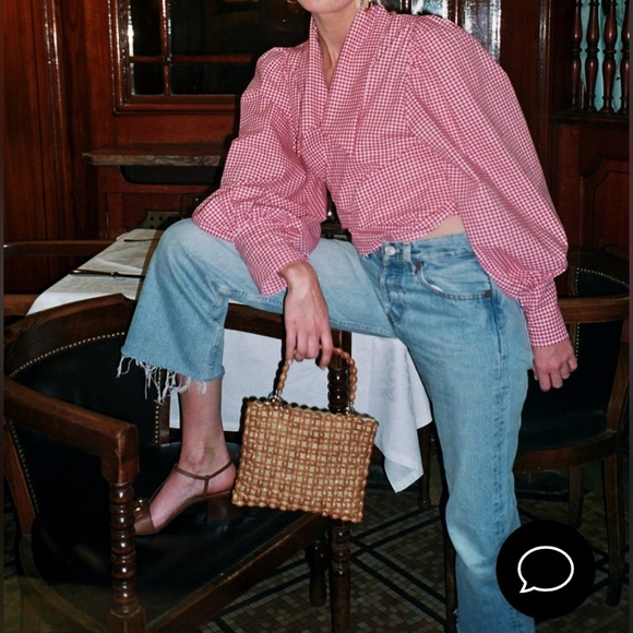 Maison Cleo Julie blouse red gingham top *small blemish* - Picture 5 of 16